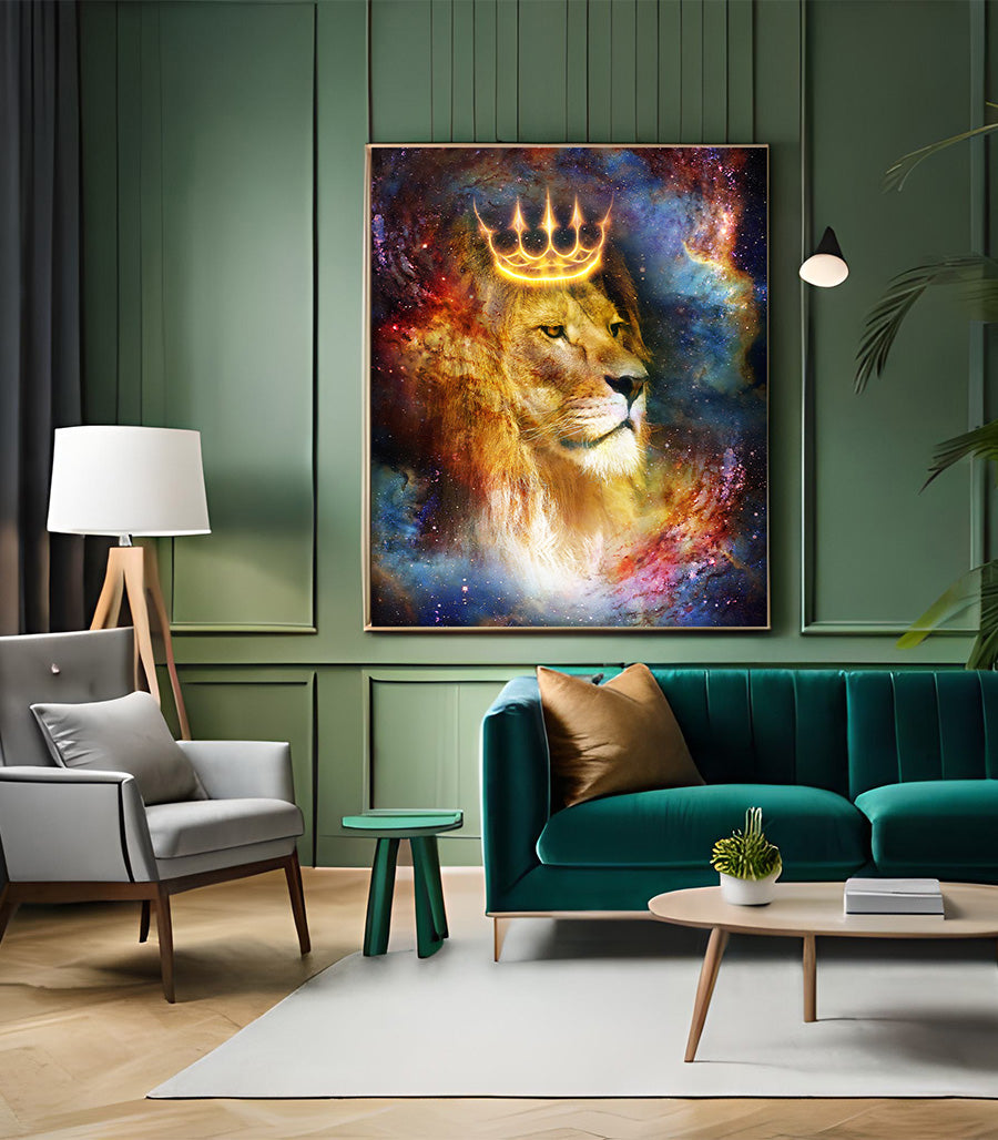 Tableau Holistique Lion Royal - Design 3D en Impression sur Velours