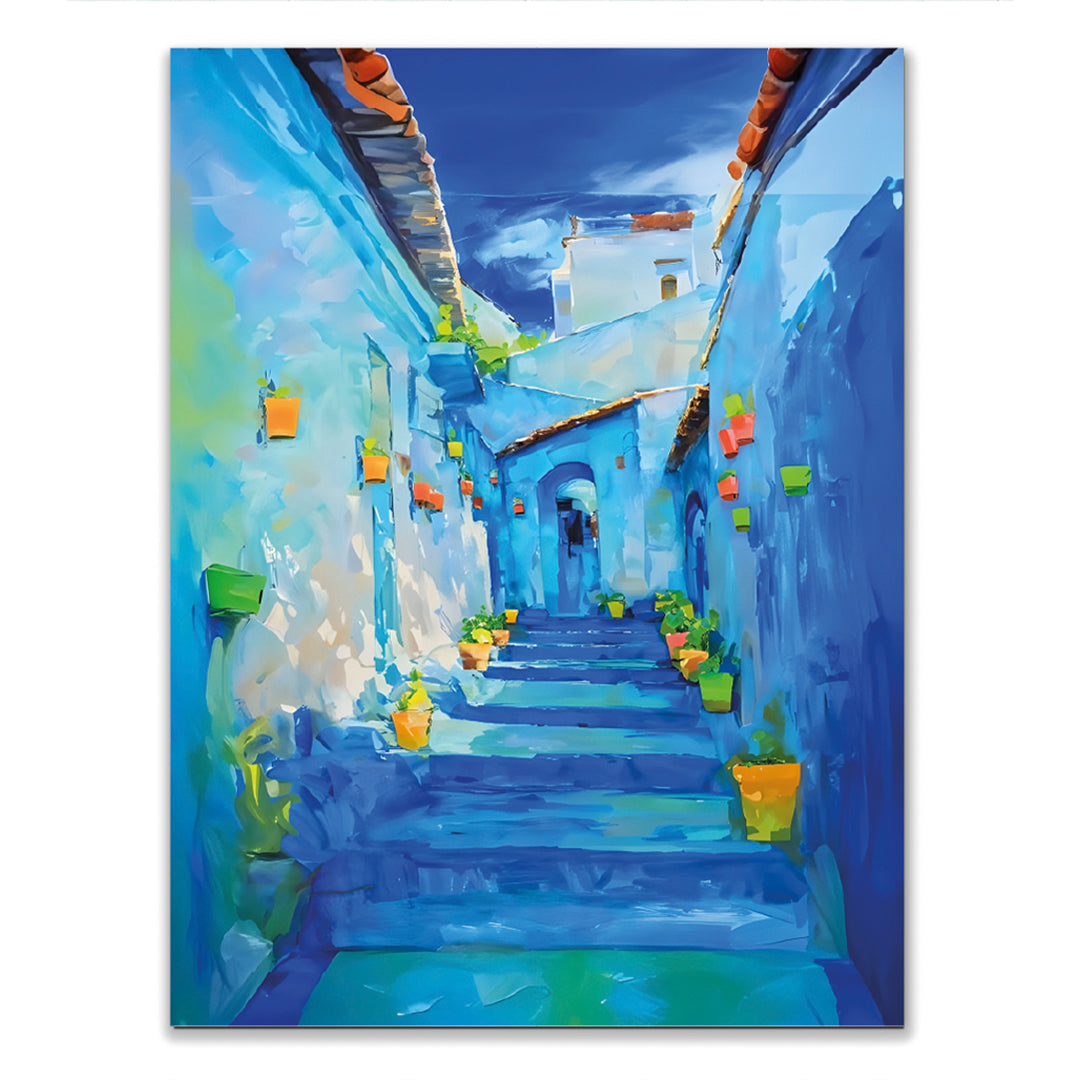 Tableau Décoratif Marocain - Azur et Ocre de Chefchaouen