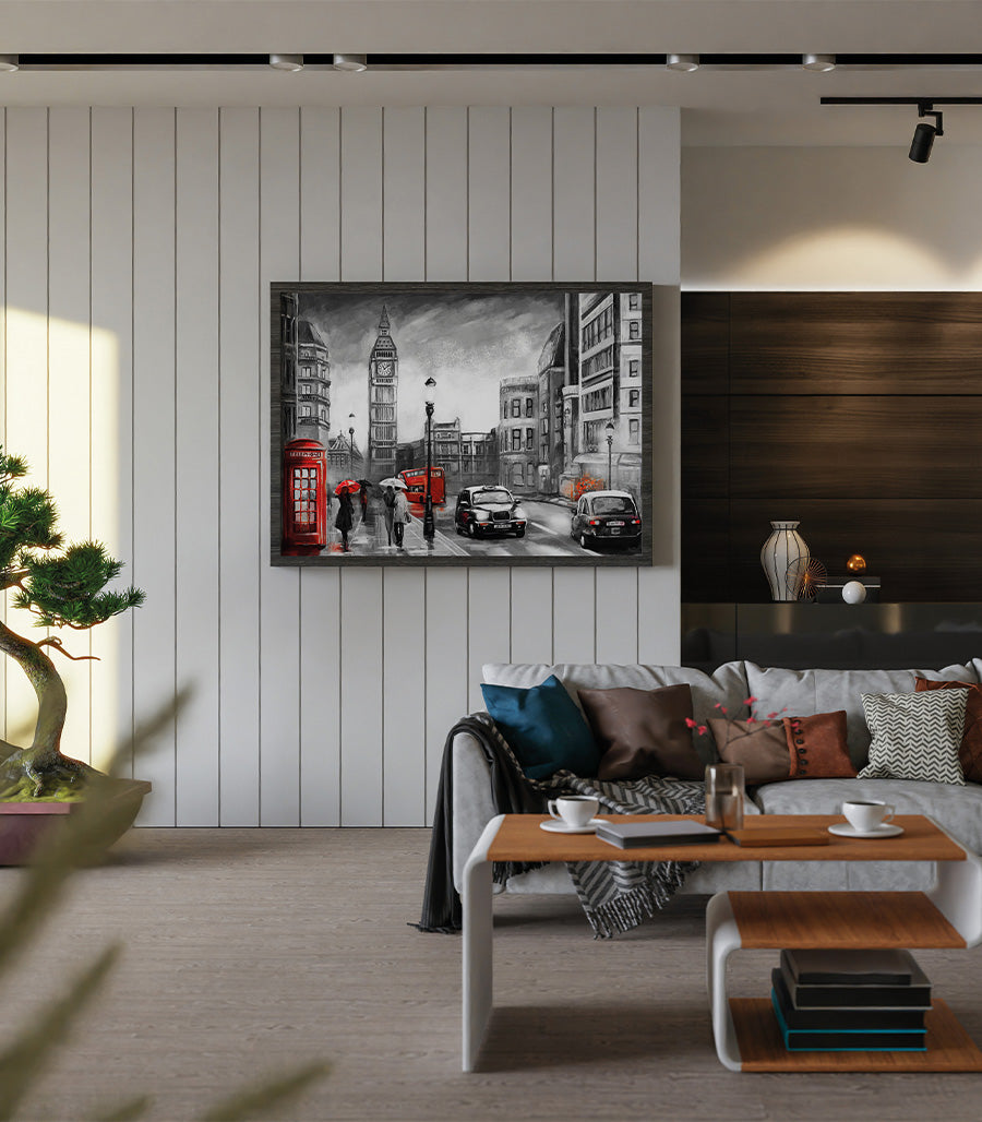 Tableau Scène Urbaine Londres sous la Pluie