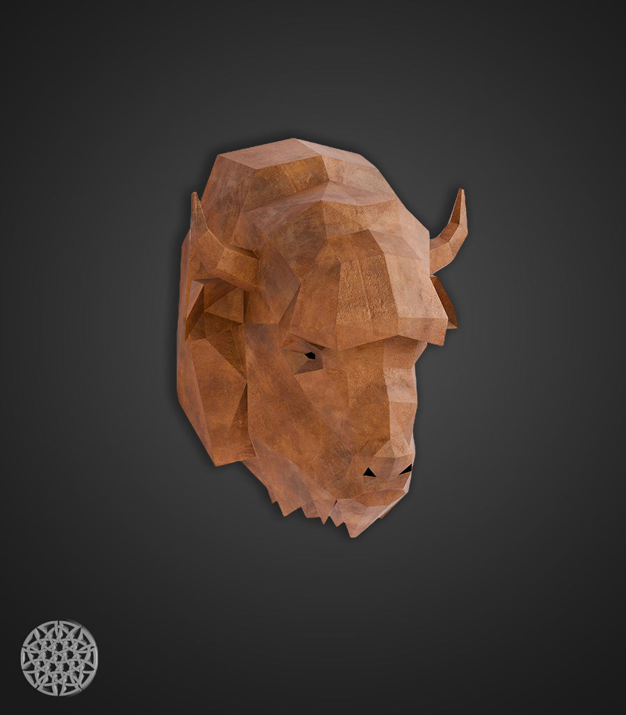 Trophée Murale Bison Low Poly en Acier Corten