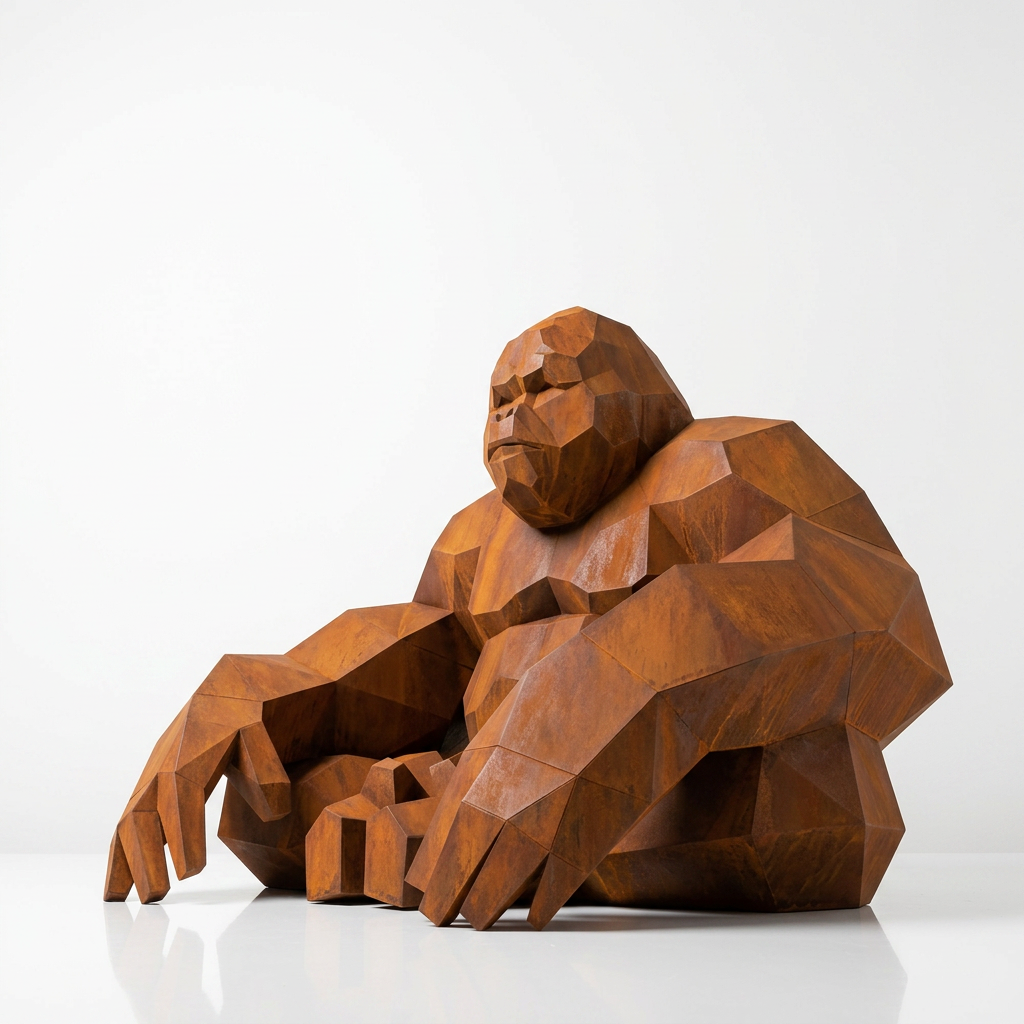 Grande Sculpture Gorille Assis Facettée