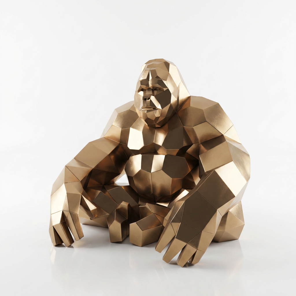 Grande Sculpture Gorille Assis Facettée