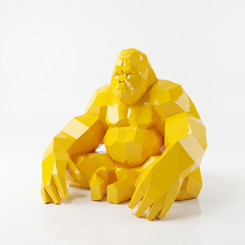 Grande Sculpture Gorille Assis Facettée