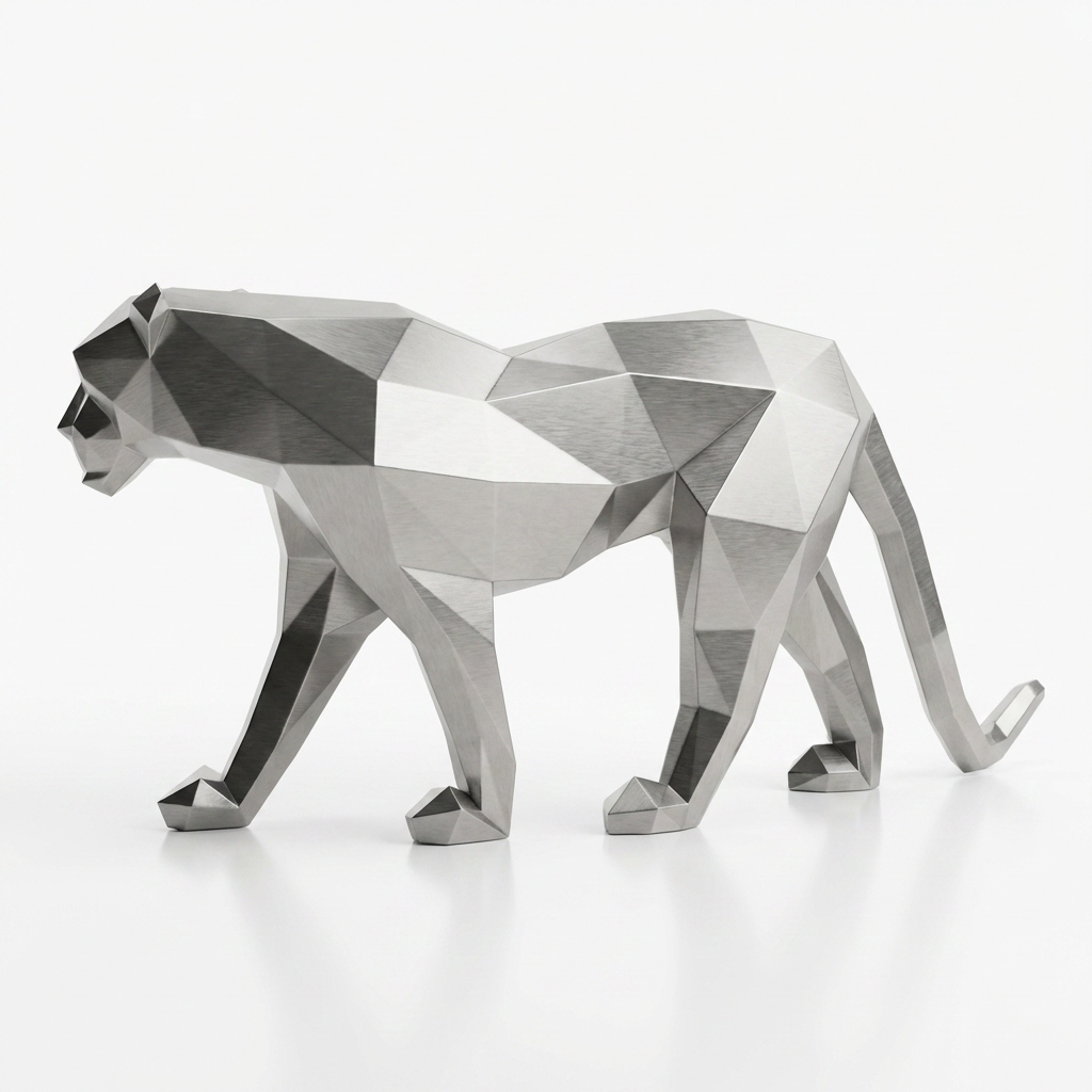 Grande Sculpture Panthère Polygone en Inox