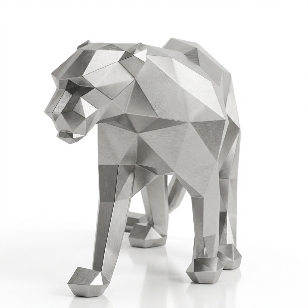 Grande Sculpture Panthère Polygone en Inox