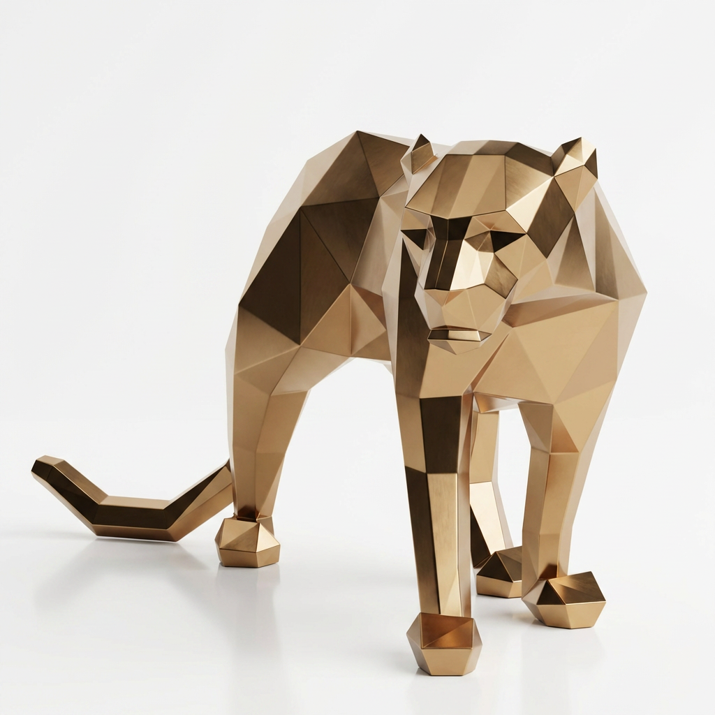 Grande Sculpture Panthère Polygone en Inox Effet Bronze