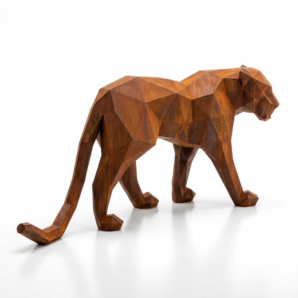 Grande Sculpture Panthère Polygone en Corten