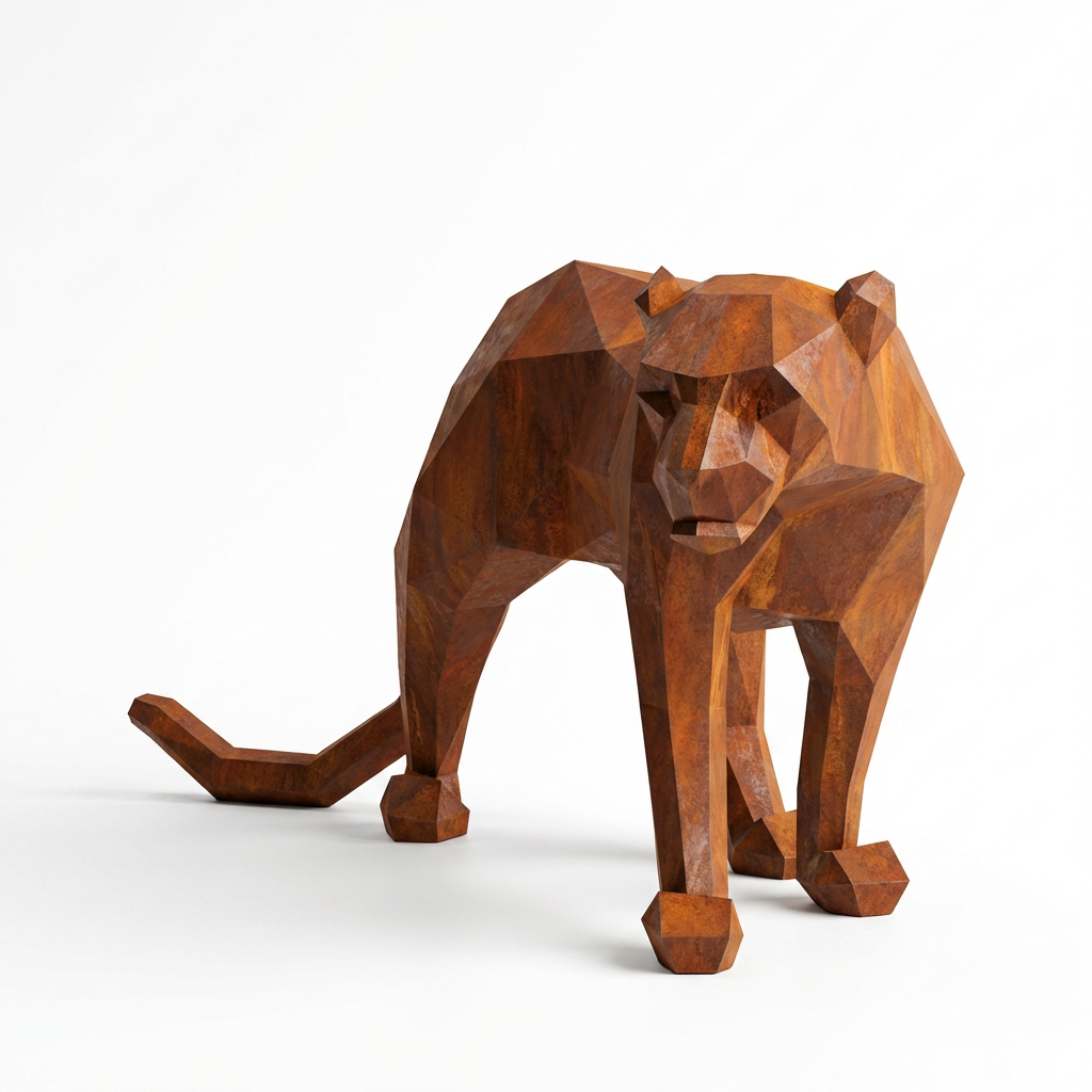 Grande Sculpture Panthère Polygone en Corten