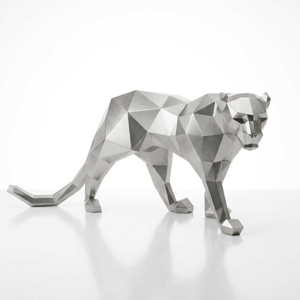 Grande Sculpture Panthère Polygone en Inox