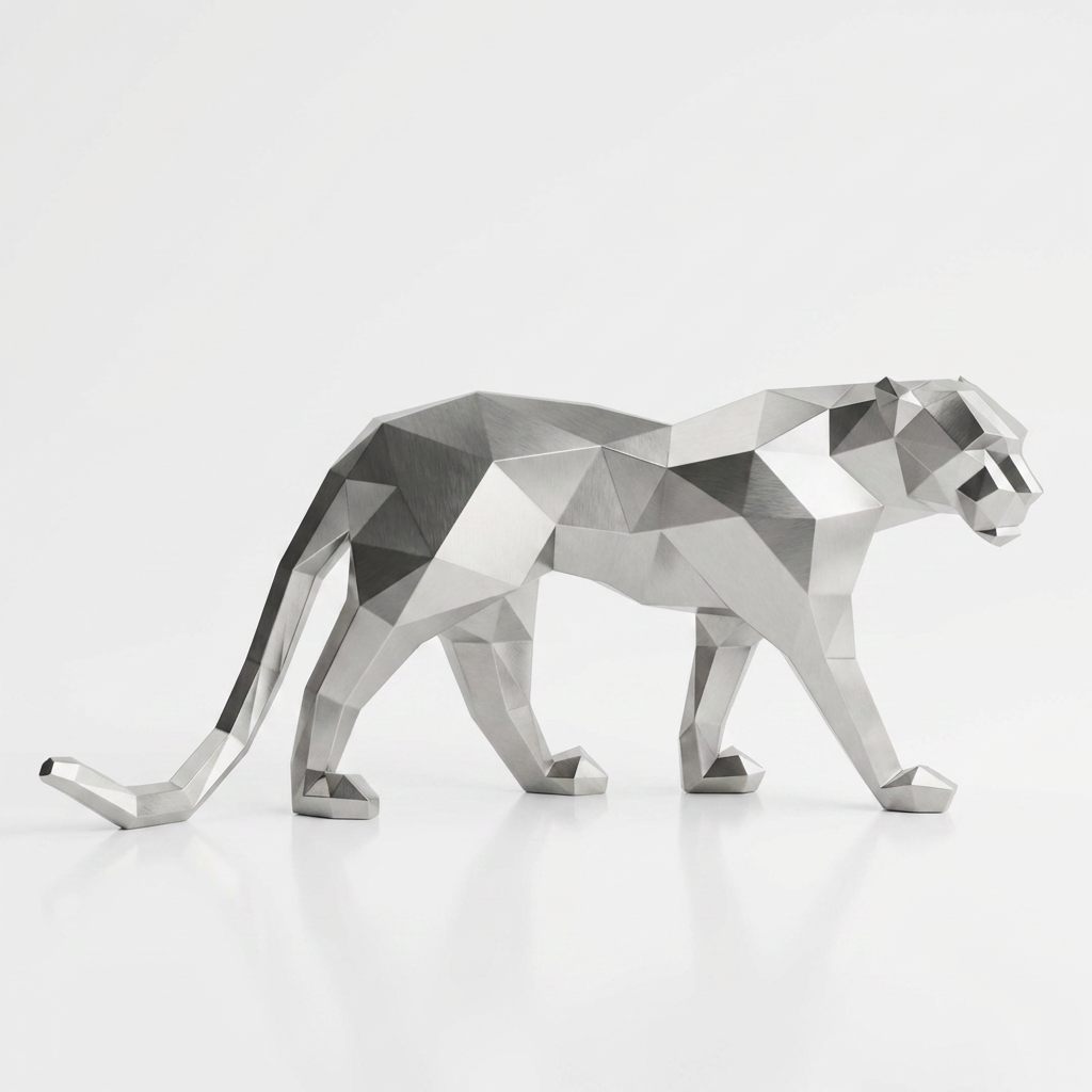 Grande Sculpture Panthère Polygone en Inox