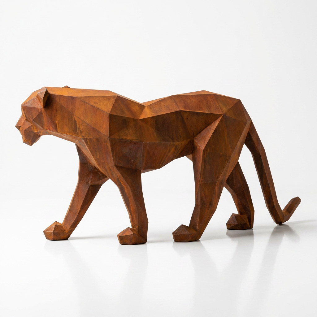 Grande Sculpture Panthère Polygone en Corten