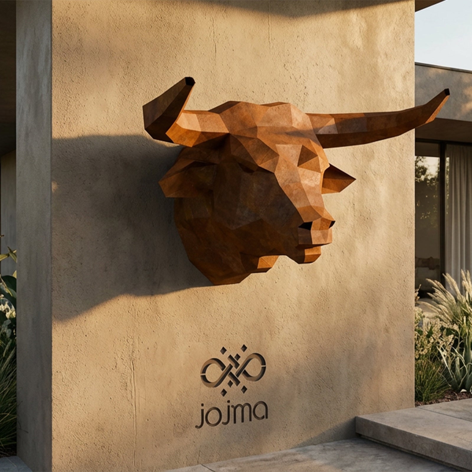 Sculpture tête de taureau polygone