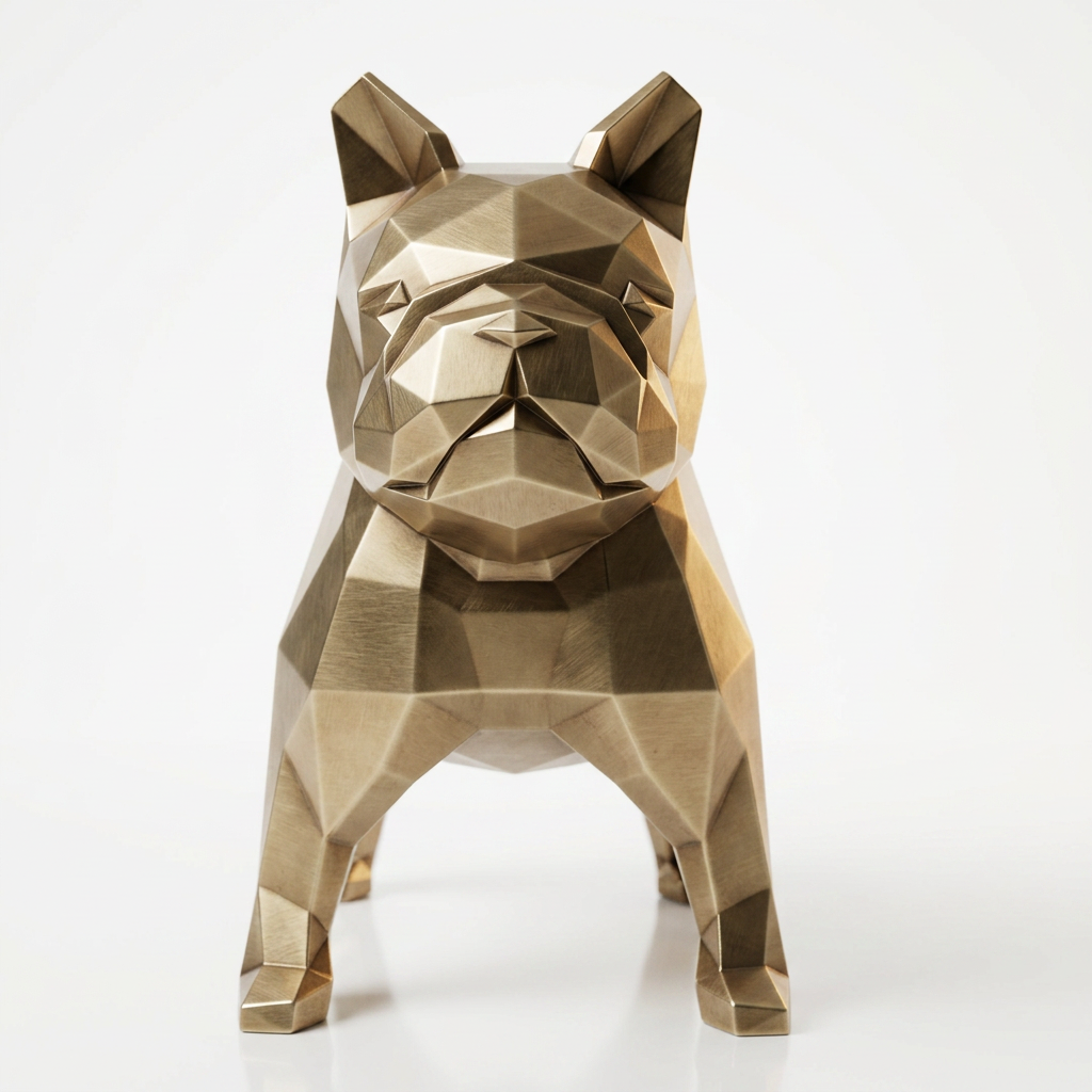 Sculpture Bulldog Origami En Inox Effet Bronze
