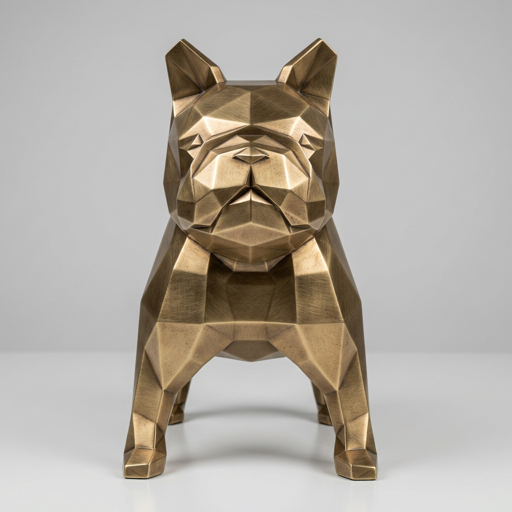 Sculpture Bulldog Origami En Inox Effet Bronze