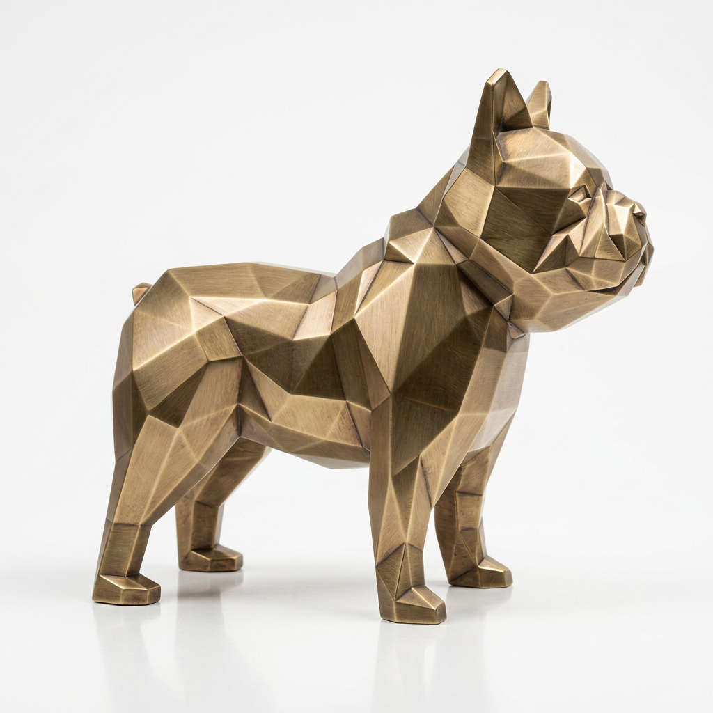 Sculpture Bulldog Origami En Inox Effet Bronze