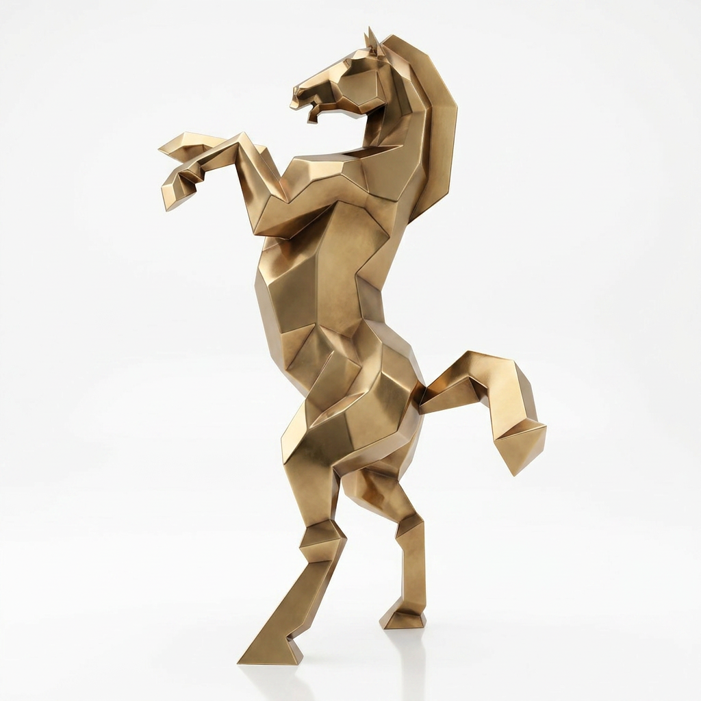Sculpture Cheval Cabré Murale Facetté