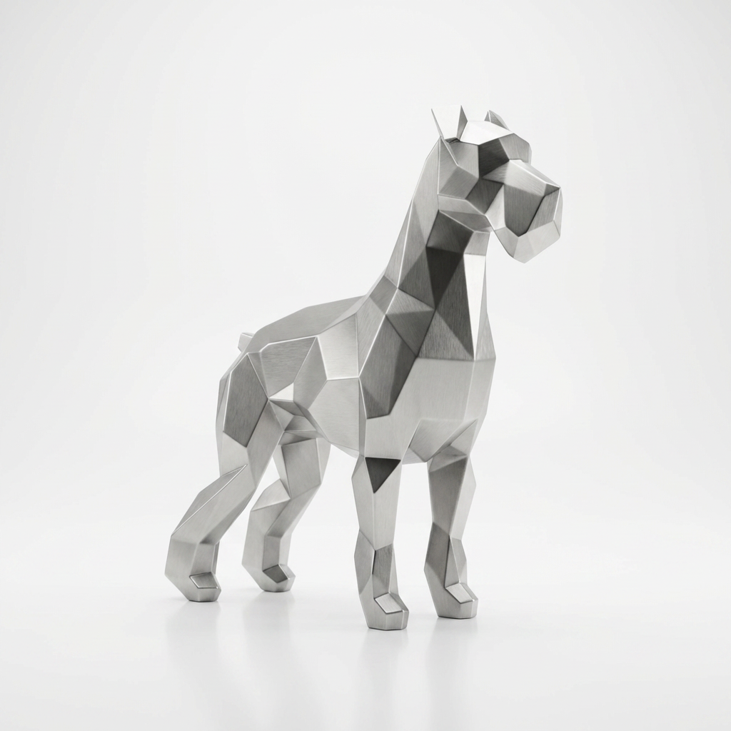 Grande Sculpture Chien Schnauzer Facette En Inox