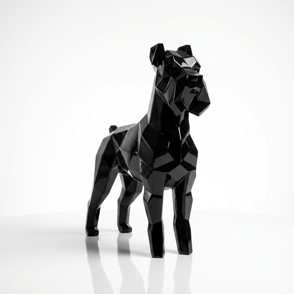 Grande Sculpture Chien Schnauzer Facette En Résine