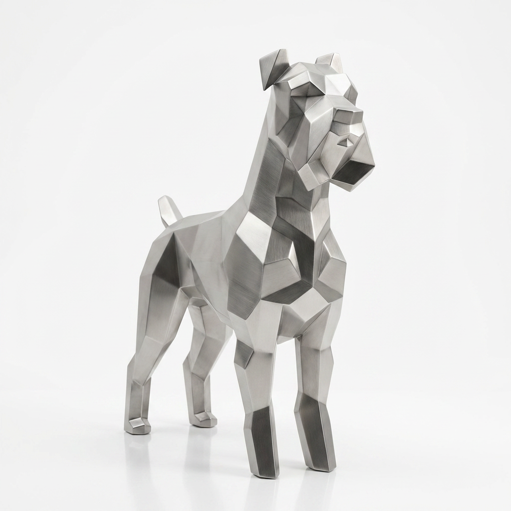 Grande Sculpture Chien Schnauzer Facette En Inox
