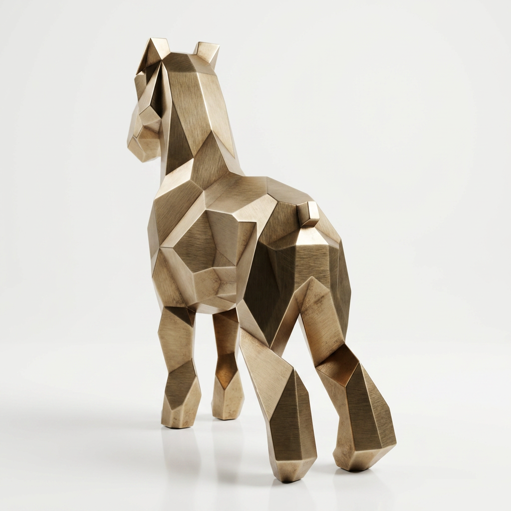 Grande Sculpture Chien Schnauzer Facette En Inox Effet Bronze