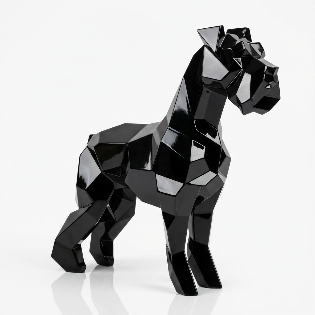 Grande Sculpture Chien Schnauzer Facette En Résine