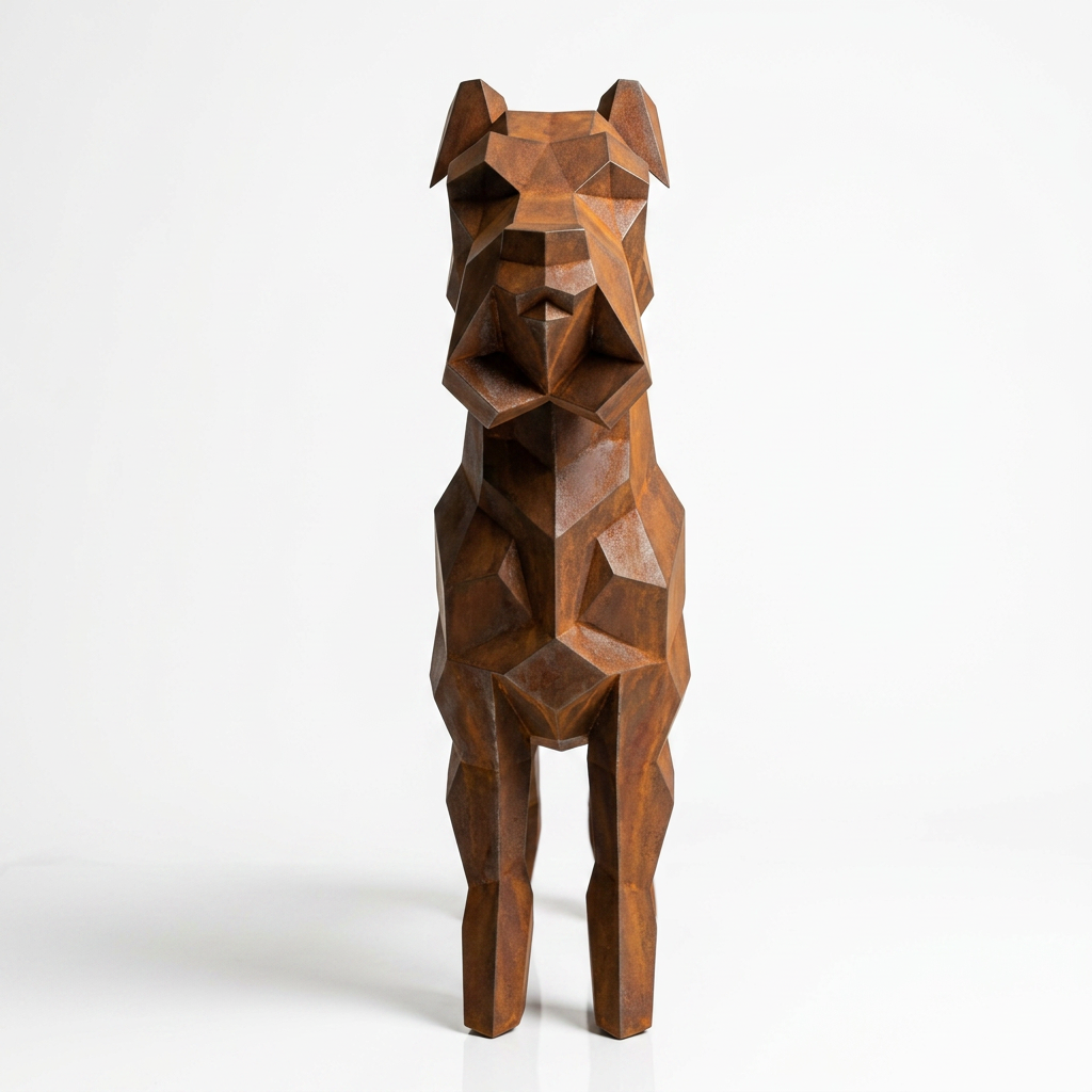 Grande Sculpture Chien Schnauzer Facette En Corten