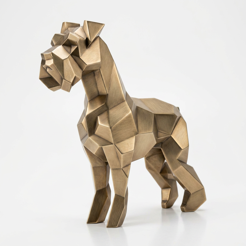 Grande Sculpture Chien Schnauzer Facette En Inox Effet Bronze