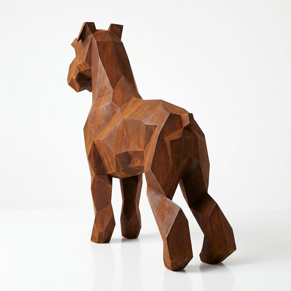 Grande Sculpture Chien Schnauzer Facette En Corten