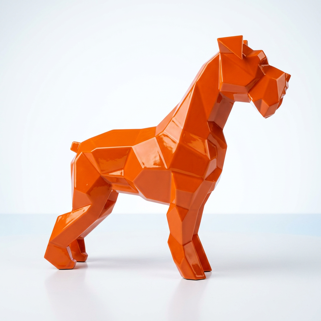 Grande Sculpture Chien Schnauzer Facette En Résine