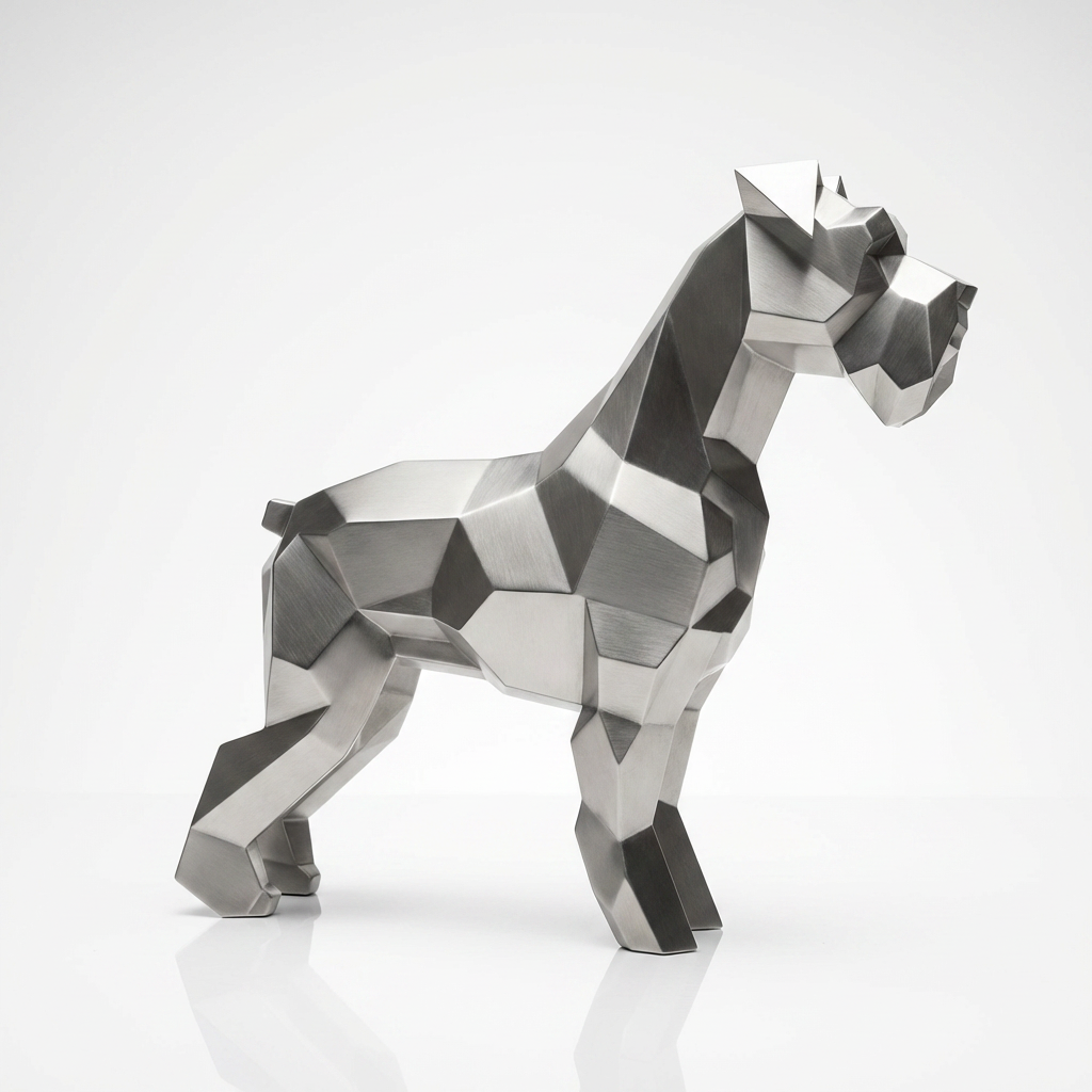 Grande Sculpture Chien Schnauzer Facette En Inox