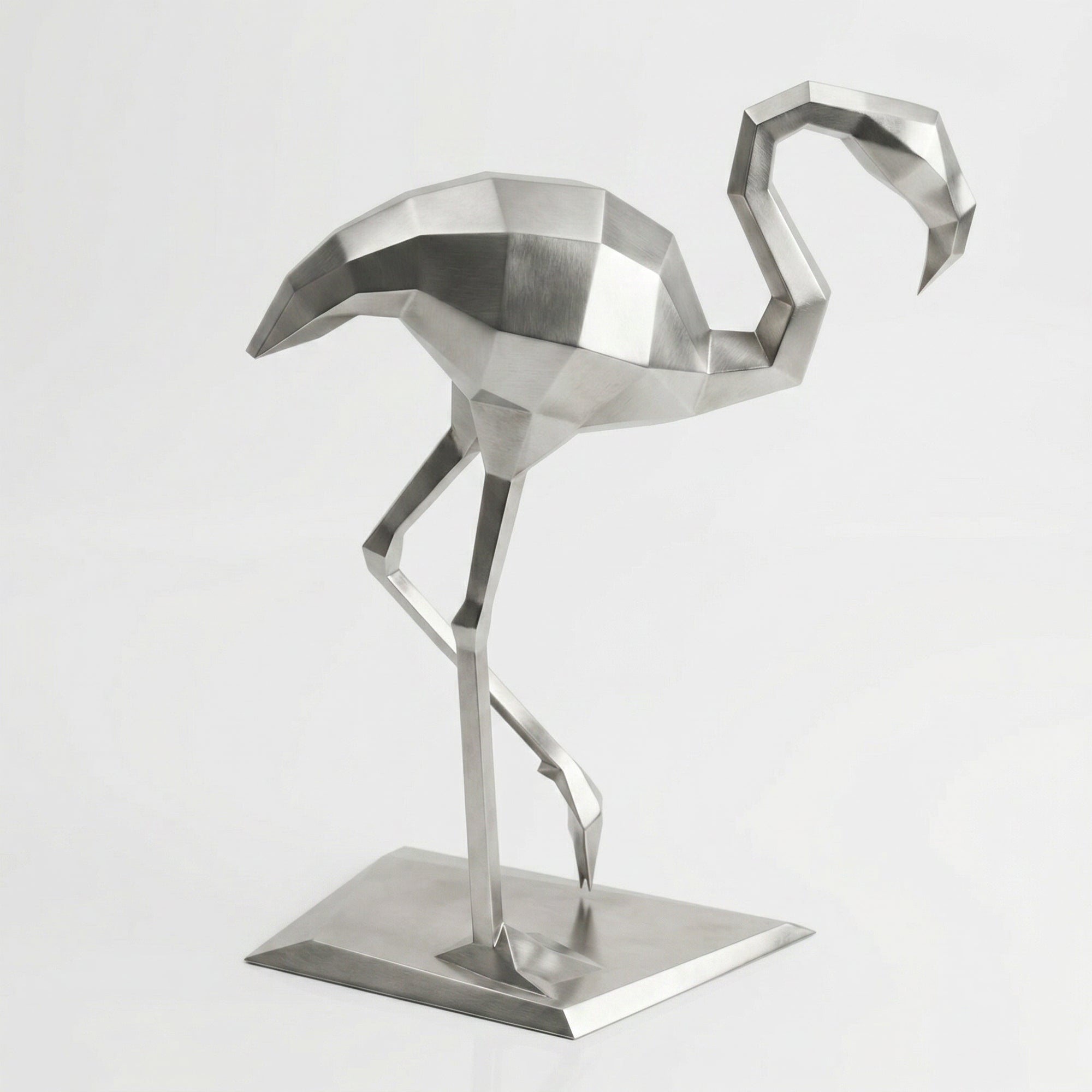 Sculpture contemporaine flamant rose En Inox