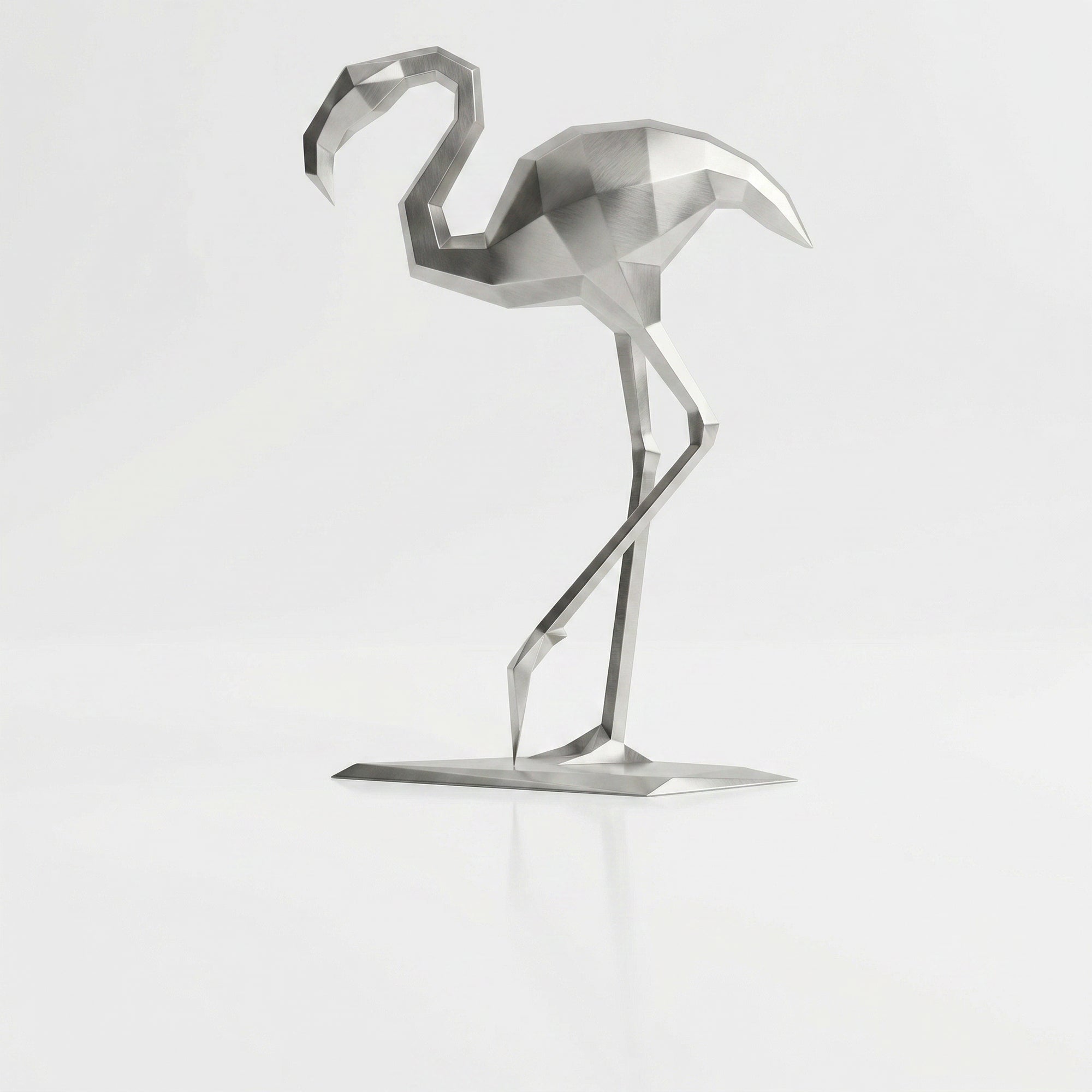 Sculpture contemporaine flamant rose En Inox