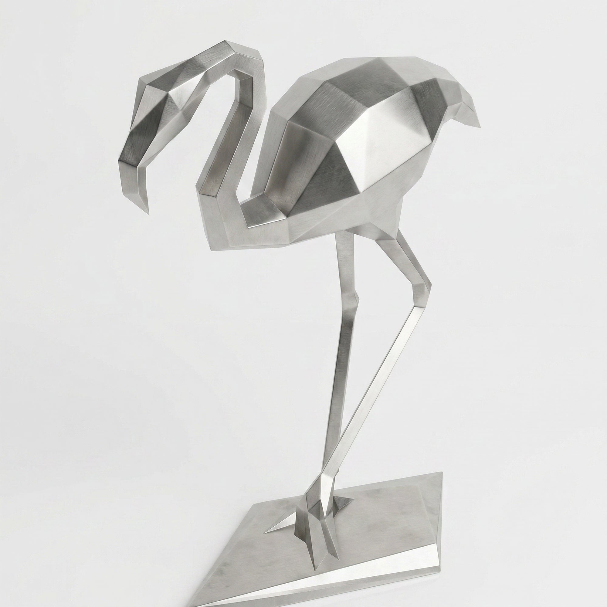 Sculpture contemporaine flamant rose En Inox