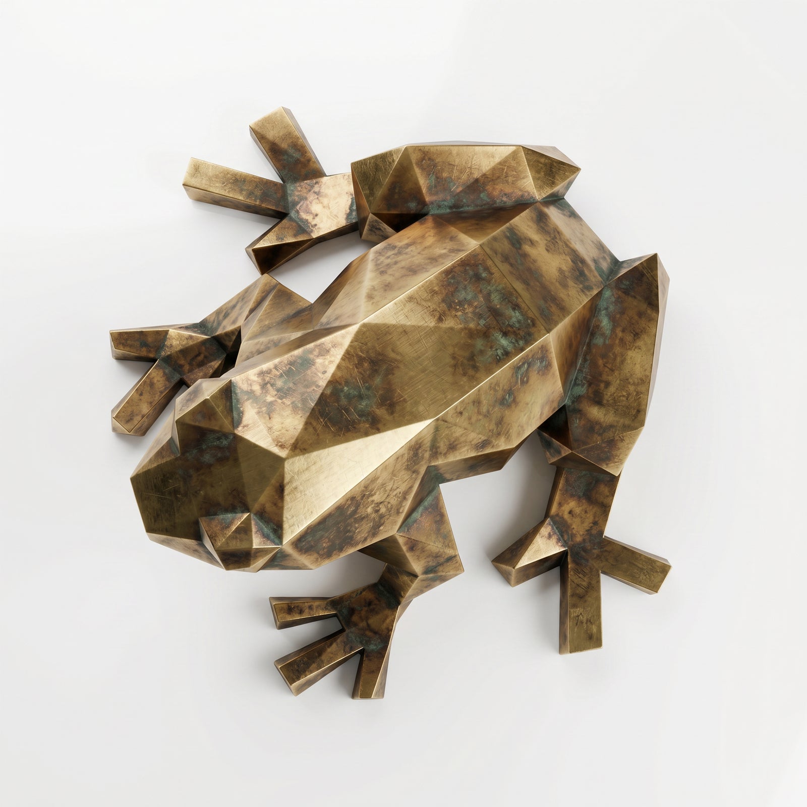 Grande Sculpture de Grenouille Polygone En Laiton