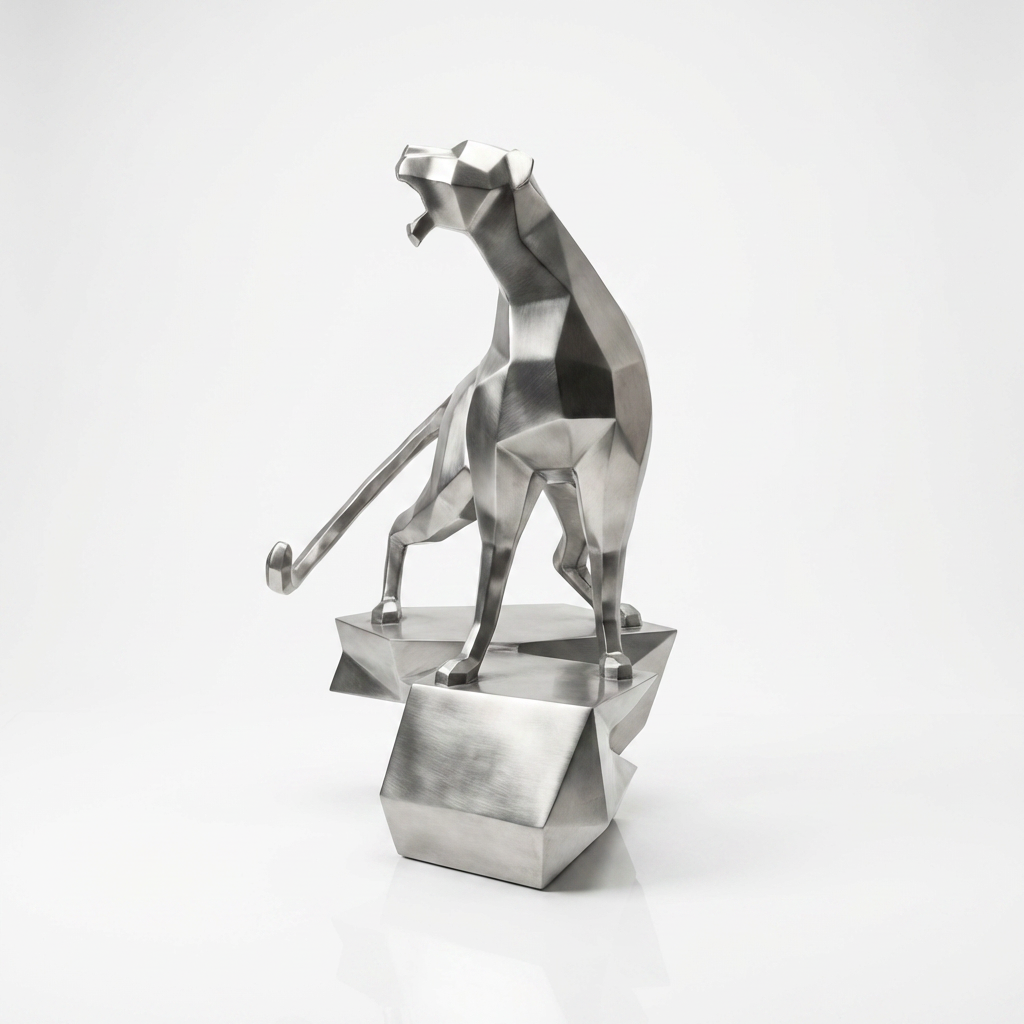 Grande Sculpture guépard en Inox