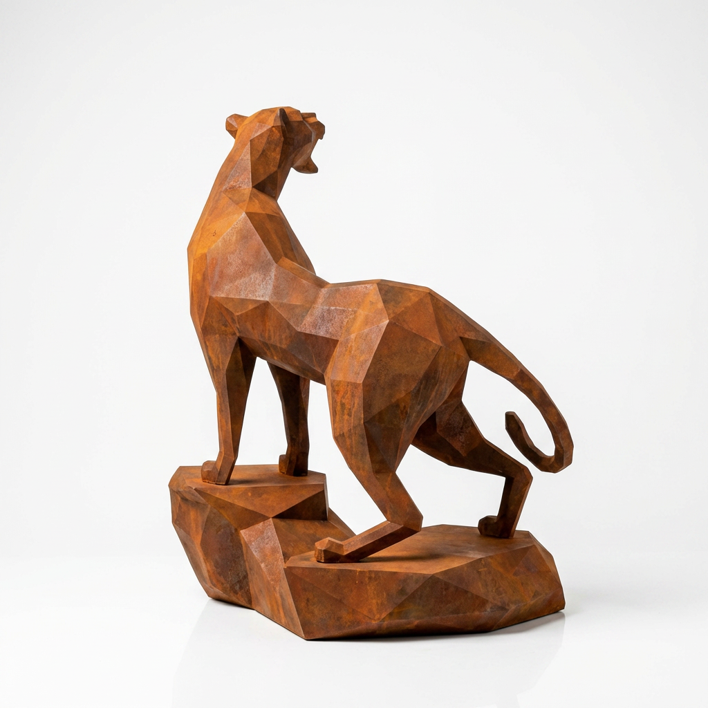Grande Sculpture guépard en Corten