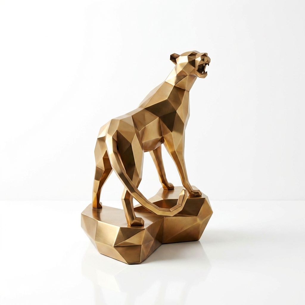 Grande Sculpture guépard en Inox Effet Bronze