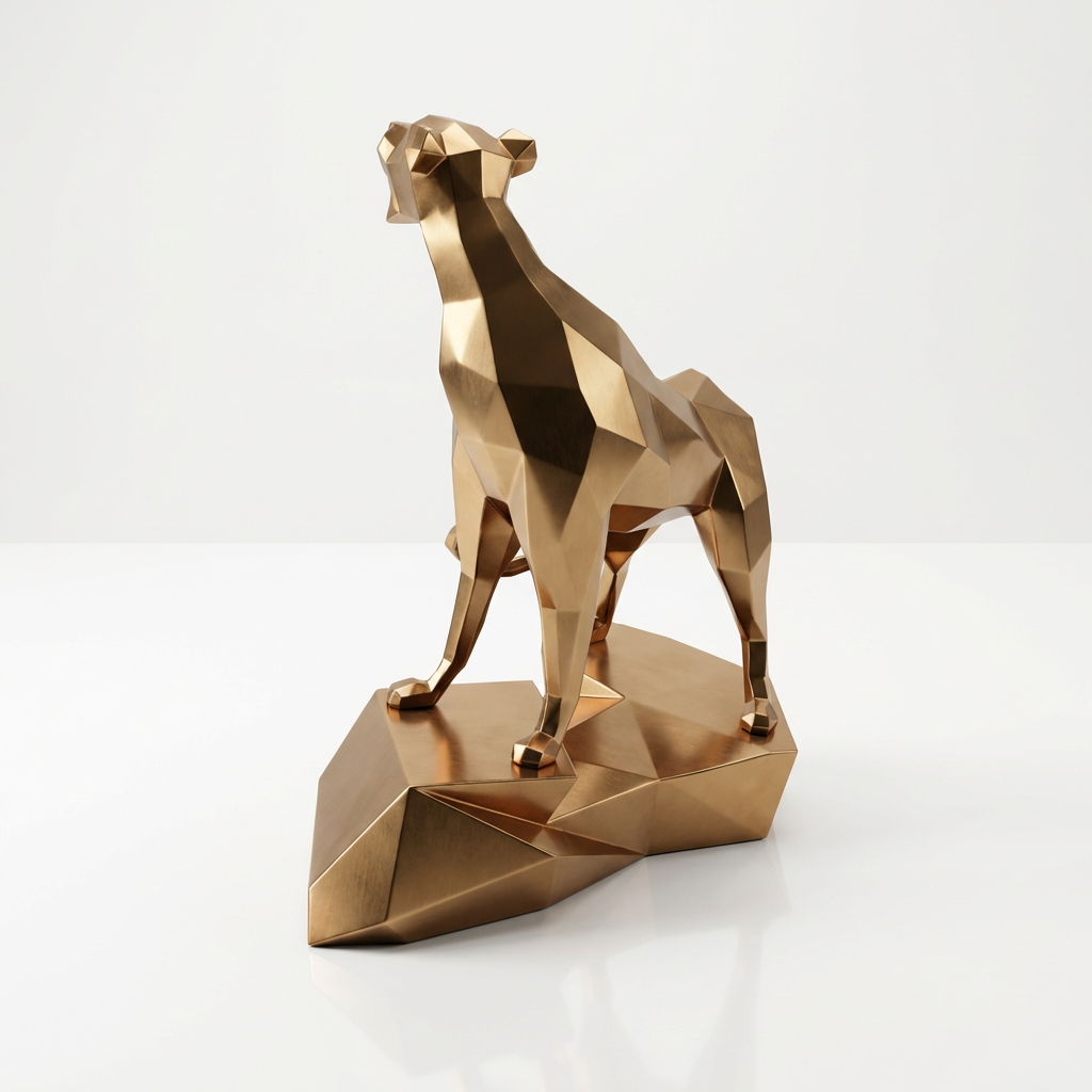 Grande Sculpture guépard en Inox Effet Bronze
