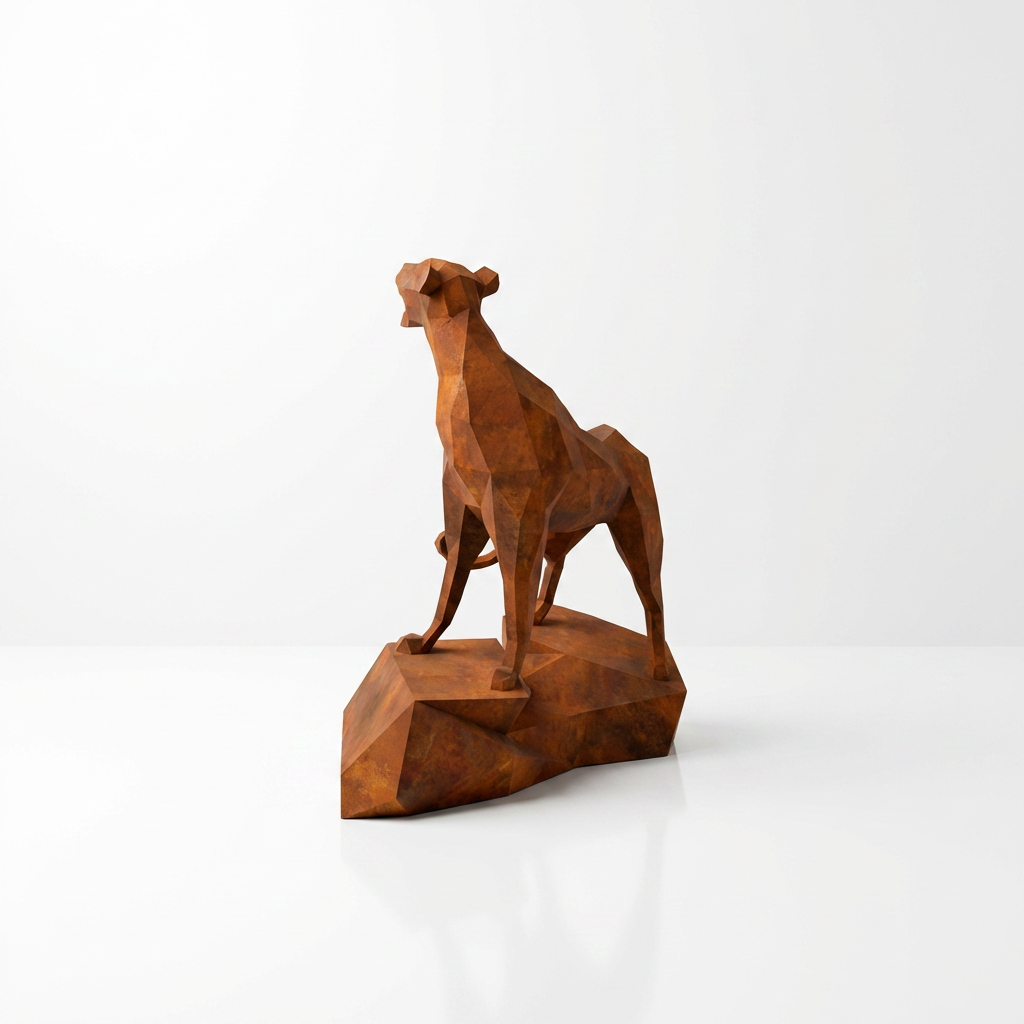 Grande Sculpture guépard en Corten
