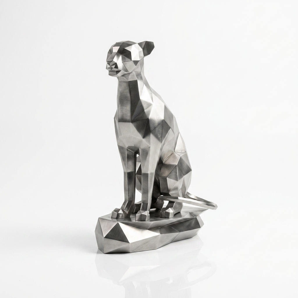 Grande Sculpture Origami Guépard Assise en Résine