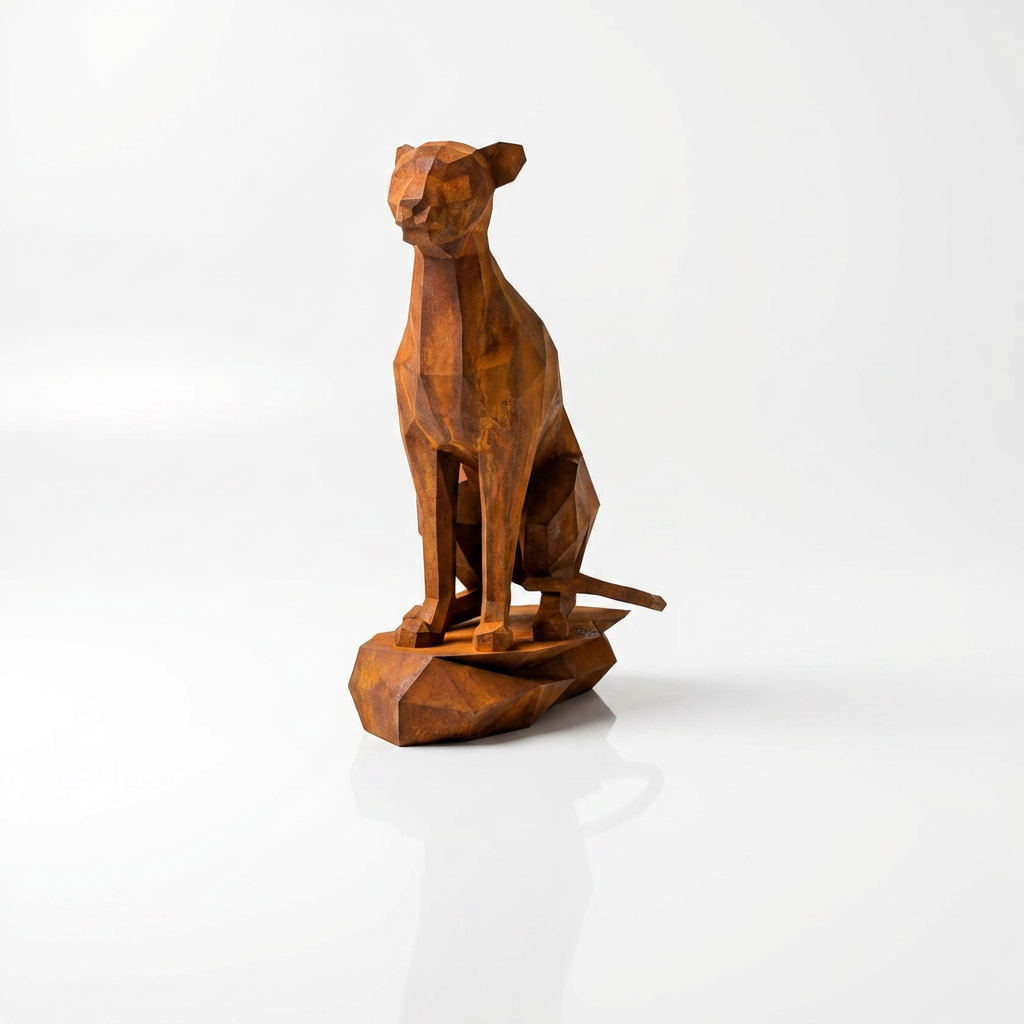 Grande Sculpture Origami Guépard Assise en Résine