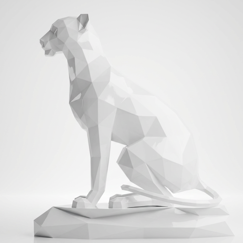 Grande Sculpture Origami Guépard Assise
