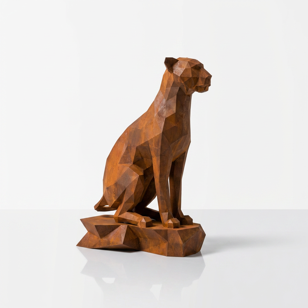 Grande Sculpture Origami Guépard Assise en Résine
