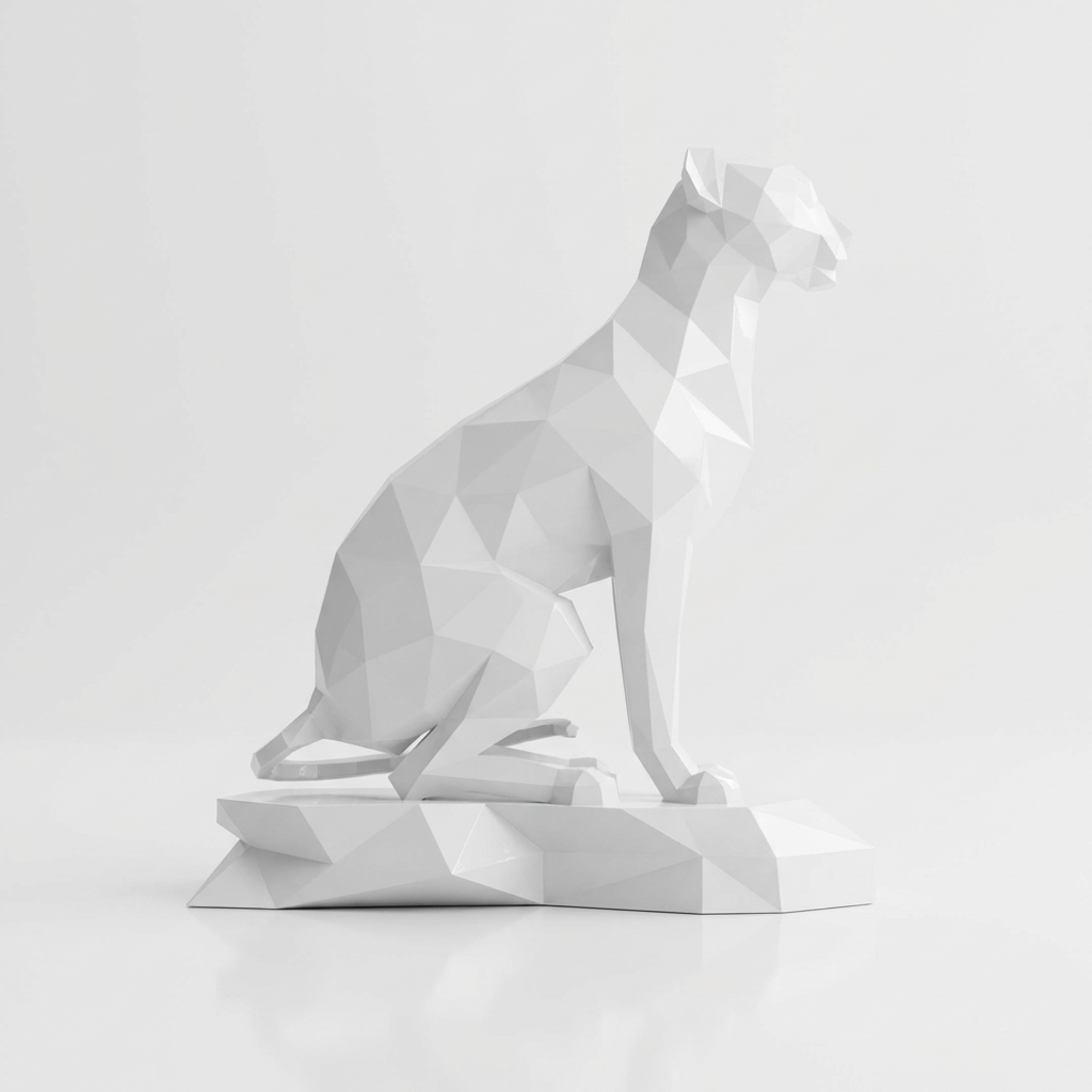 Grande Sculpture Origami Guépard Assise