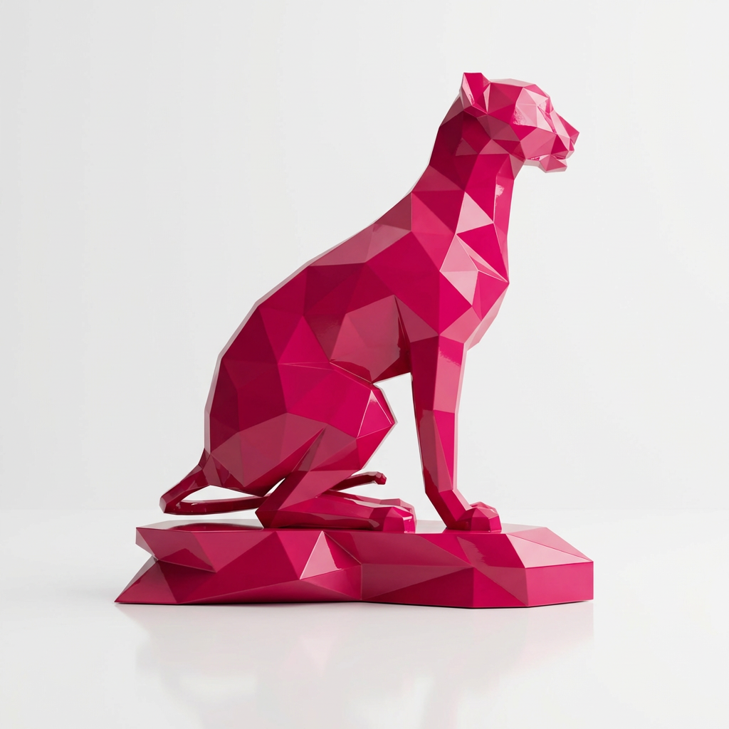 Grande Sculpture Origami Guépard Assise