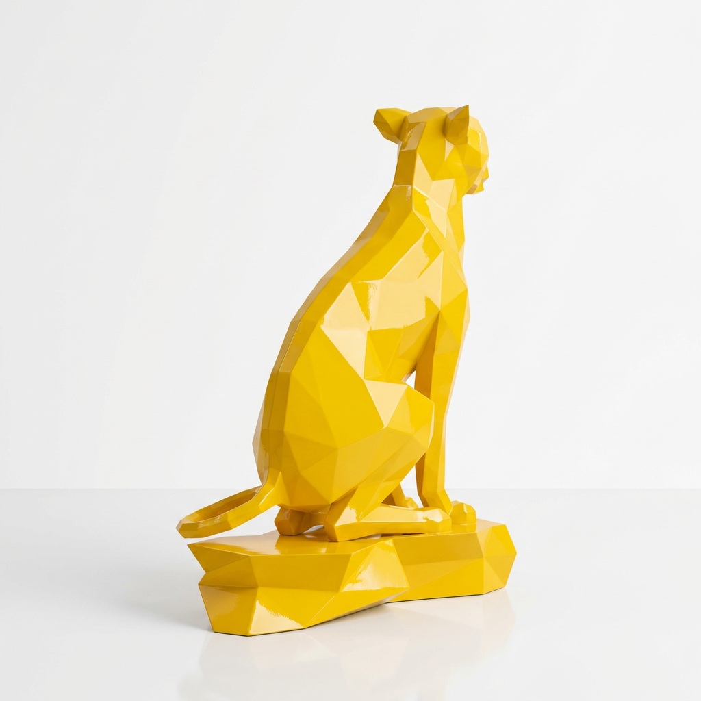 Grande Sculpture Origami Guépard Assise