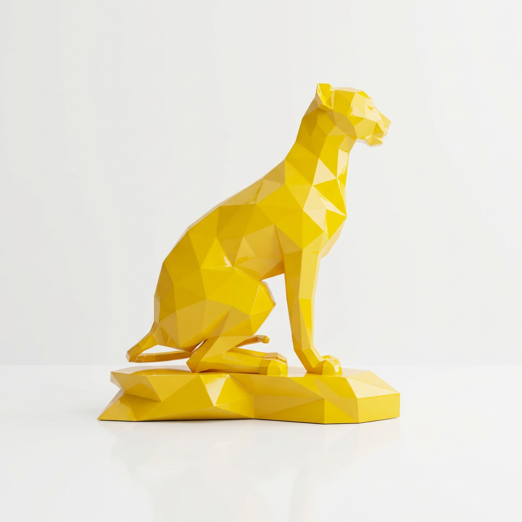 Grande Sculpture Origami Guépard Assise