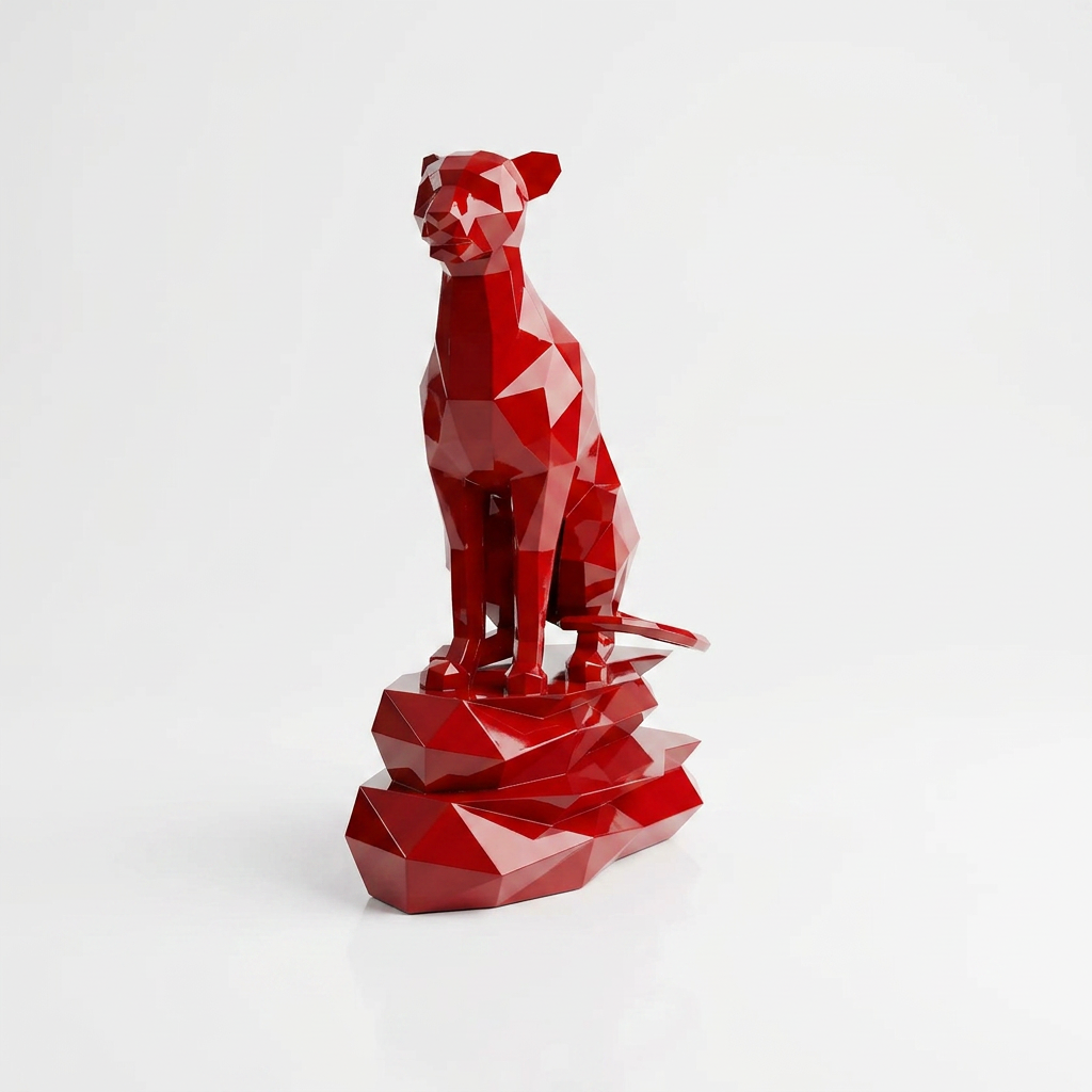 Grande Sculpture Origami Guépard Assise