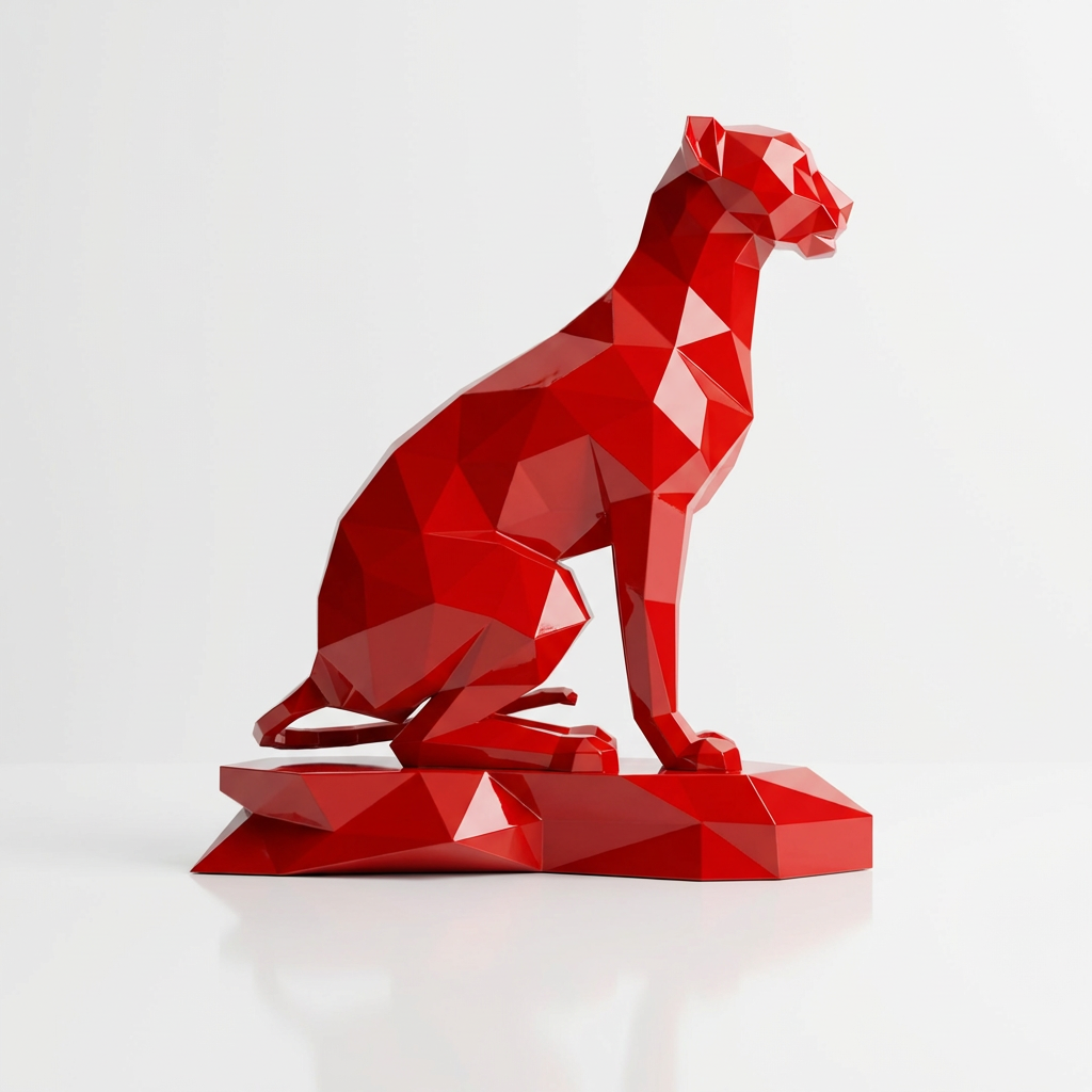 Grande Sculpture Origami Guépard Assise