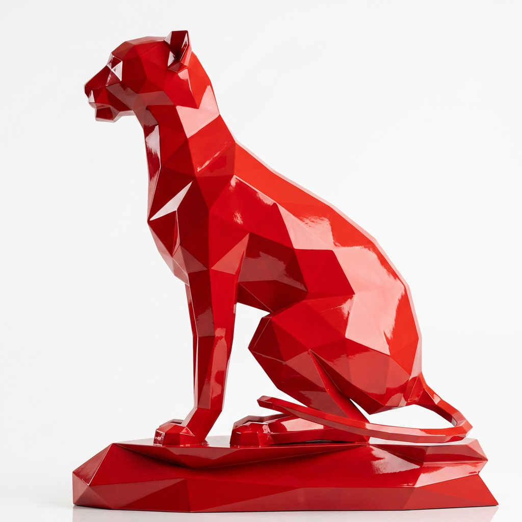 Grande Sculpture Origami Guépard Assise en Résine